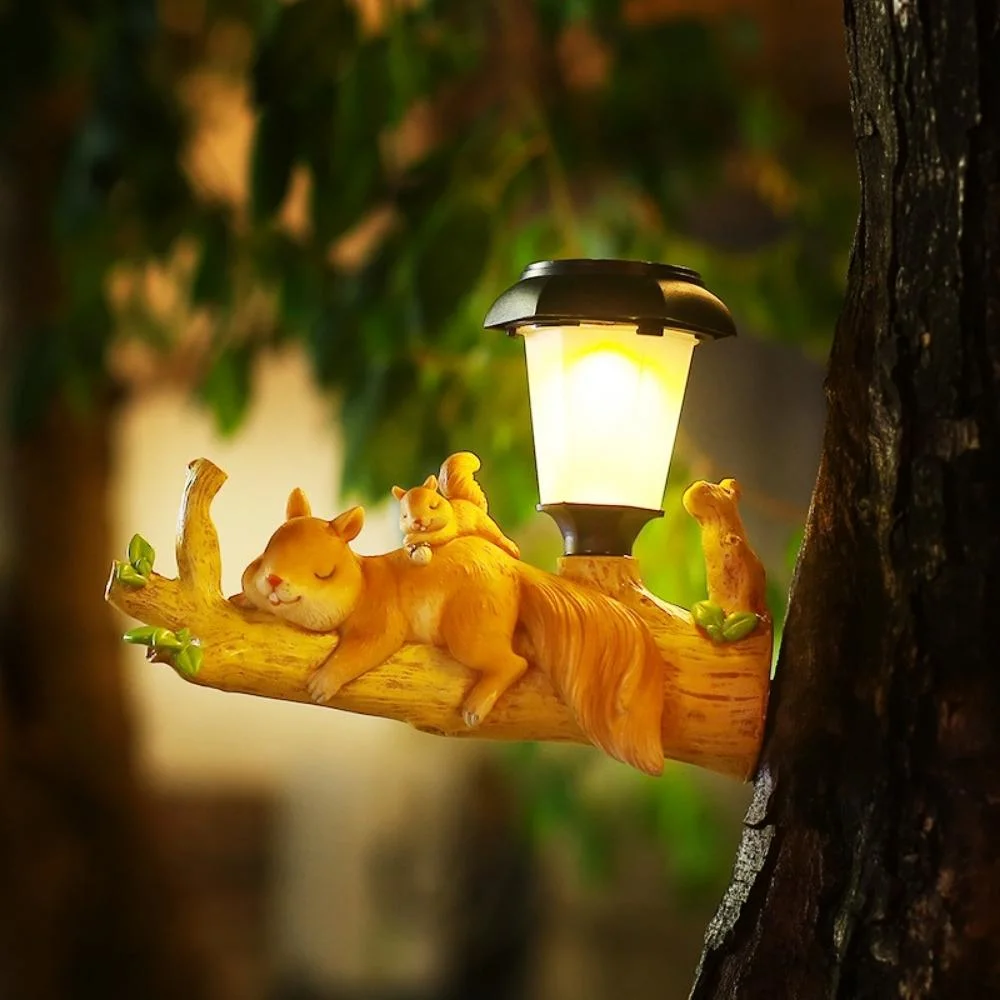 Solar Squirrel Sloth Hanging Light, Cartoon Animal Statue Lantern for Garden Decoration Ci22744