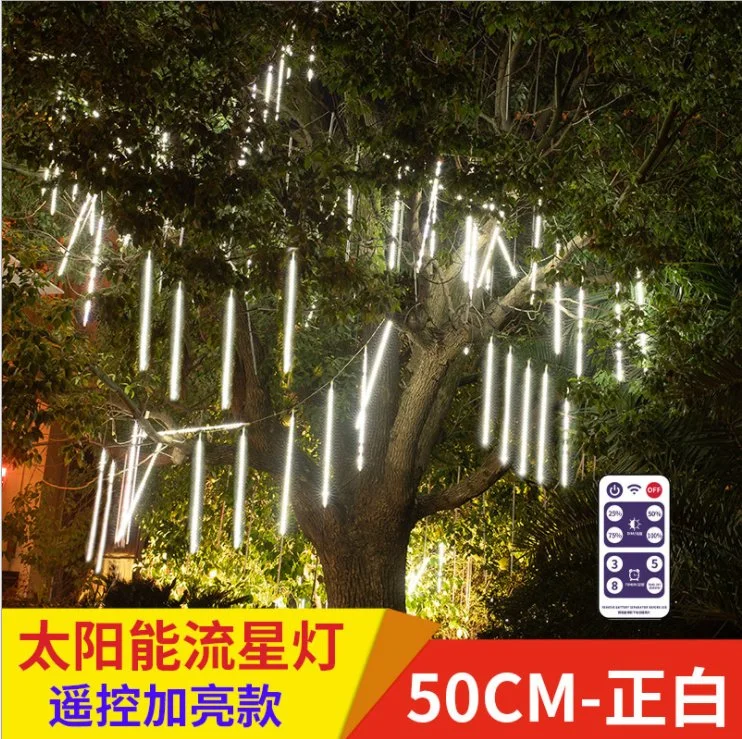 Solar LED Meteor Shower Rain Lights, Outdoor String Lights, Waterproof Garden Lights 50cm 10 Tubes Snow Falling Raindrop Icicle Cascading Light for Holiday Wedd