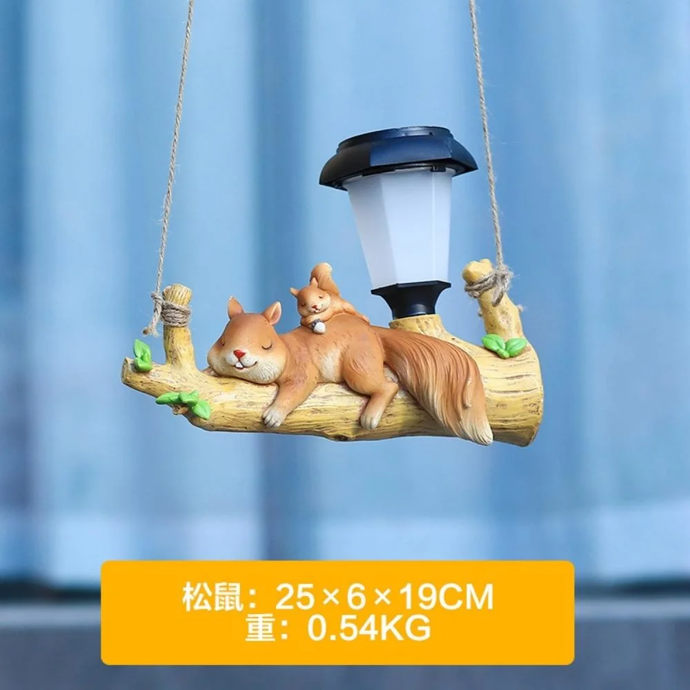 Solar Squirrel Sloth Hanging Light, Cartoon Animal Statue Lantern for Garden Decoration Ci22744